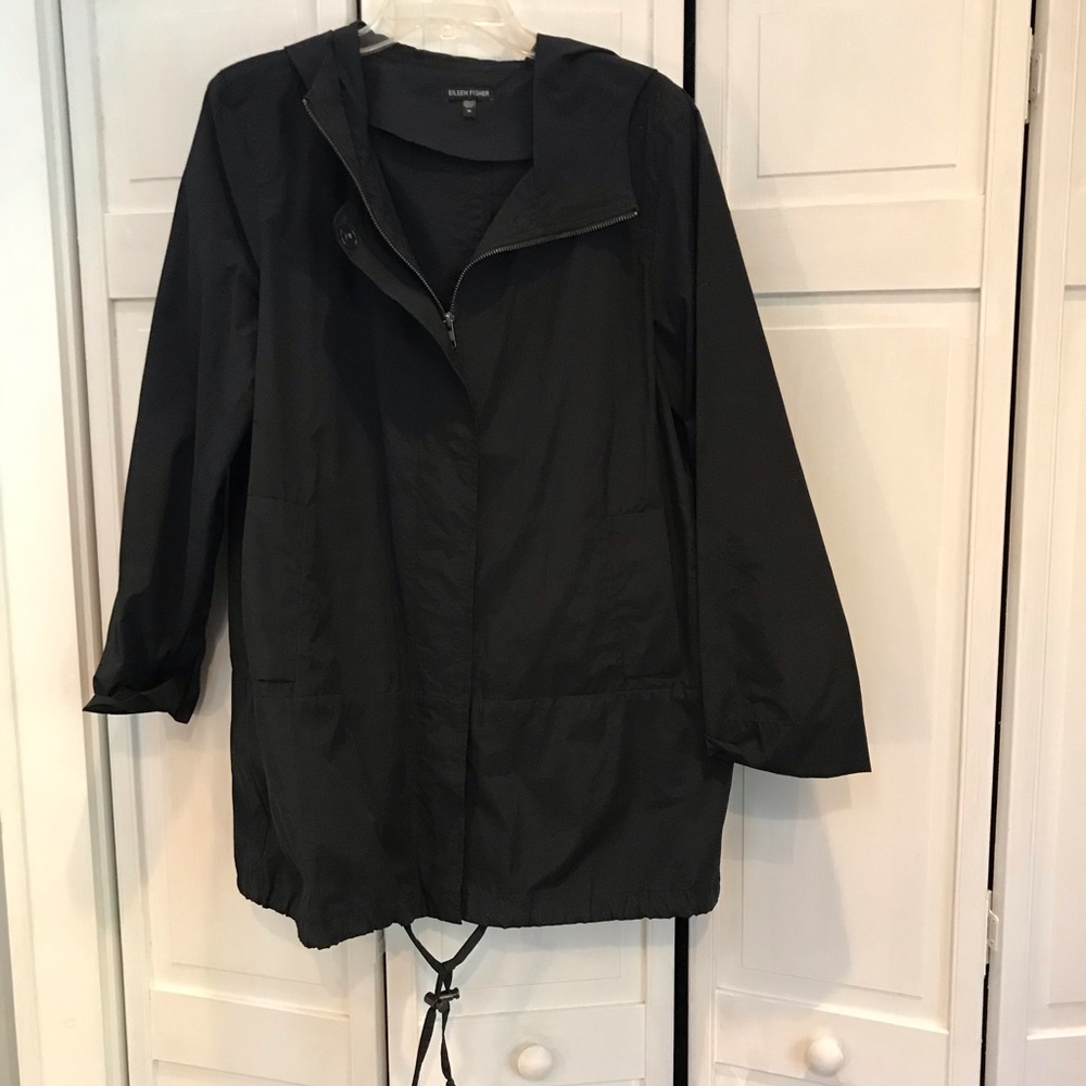 Eileen Fisher All weather coat w/ zipper, snaps and tie bottom- M